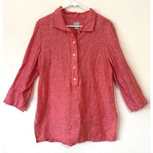 Chico's Linen Blouse Womens Size 8/10 Red Resort Cruise Beach Vacation Wear‎